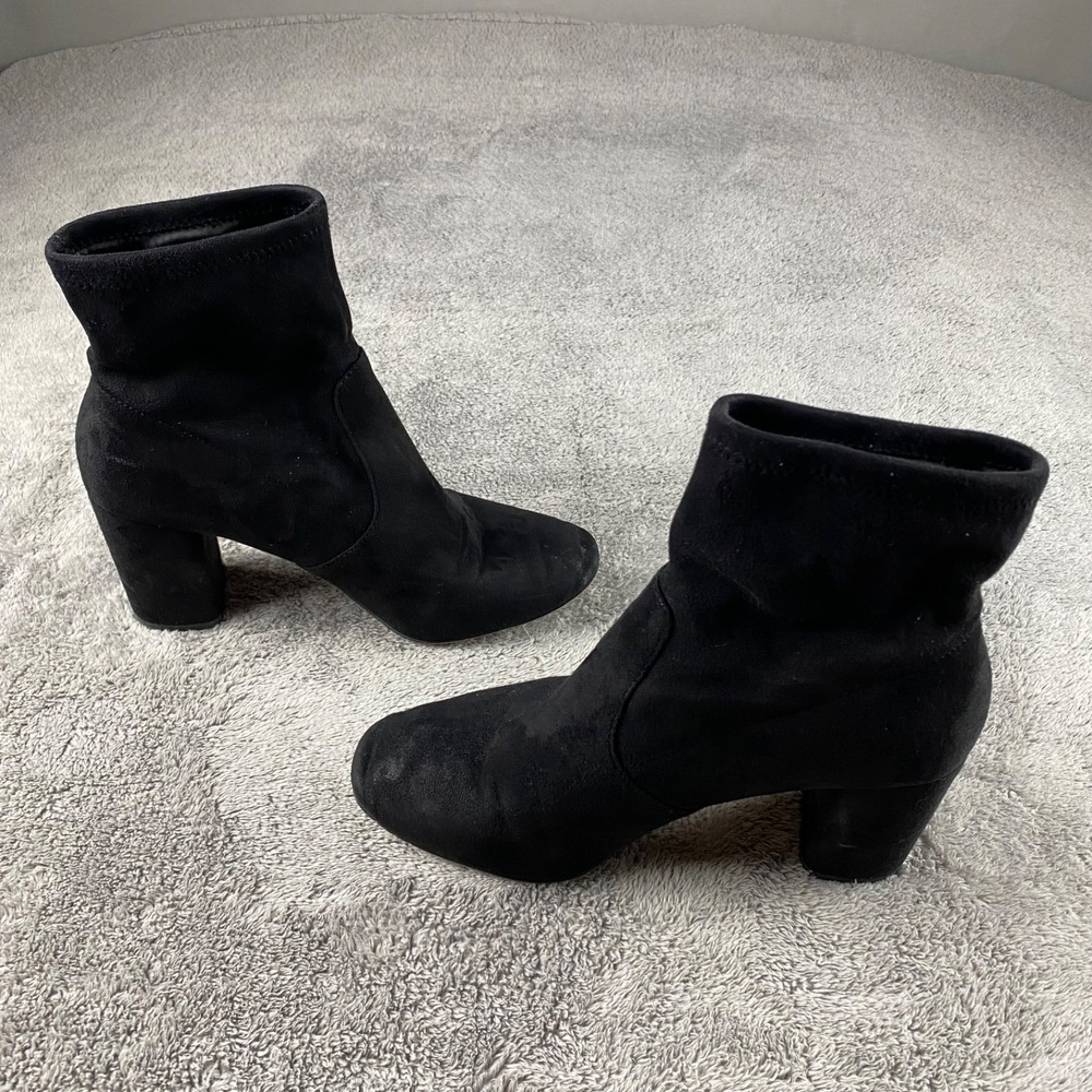 Coach Margot Bootie Heel Sock Ankle Boots Gold Tone Logo Womens 8 B Black Suede